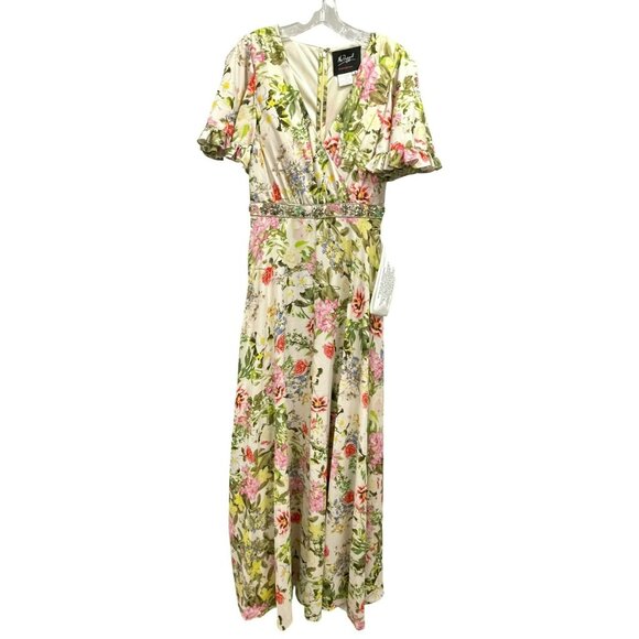 Mac Duggal Floral Beaded Flutter Sleeve Formal Gown Long Maxi Dress NWT Size 4 - Picture 3 of 8